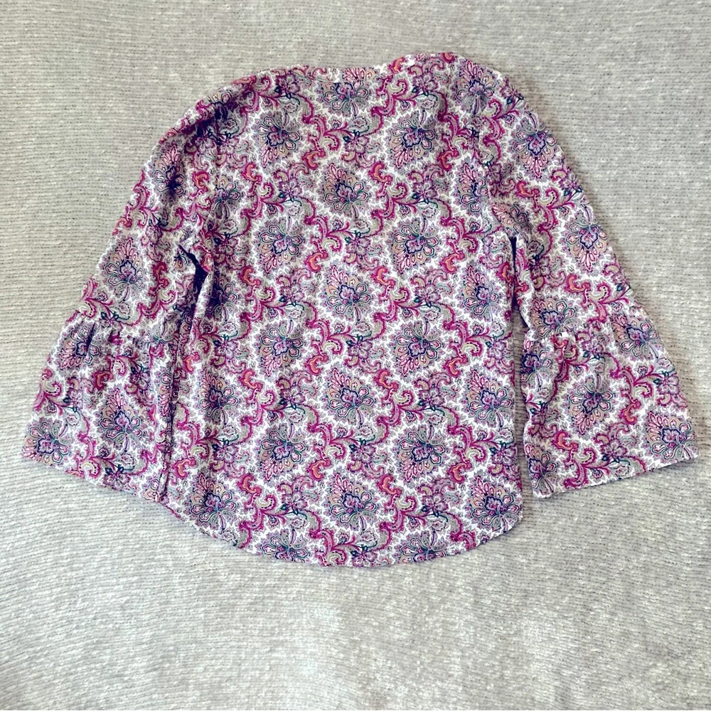 J.Crew Medium Paisley Bell Sleeve Blouse Burgundy Pink Green‎ Floral Boho